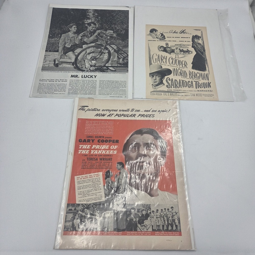 Vintage Gary Cooper Movie Ads Lot Pride of the Yankees Saratoga Trunk Mr Lucky